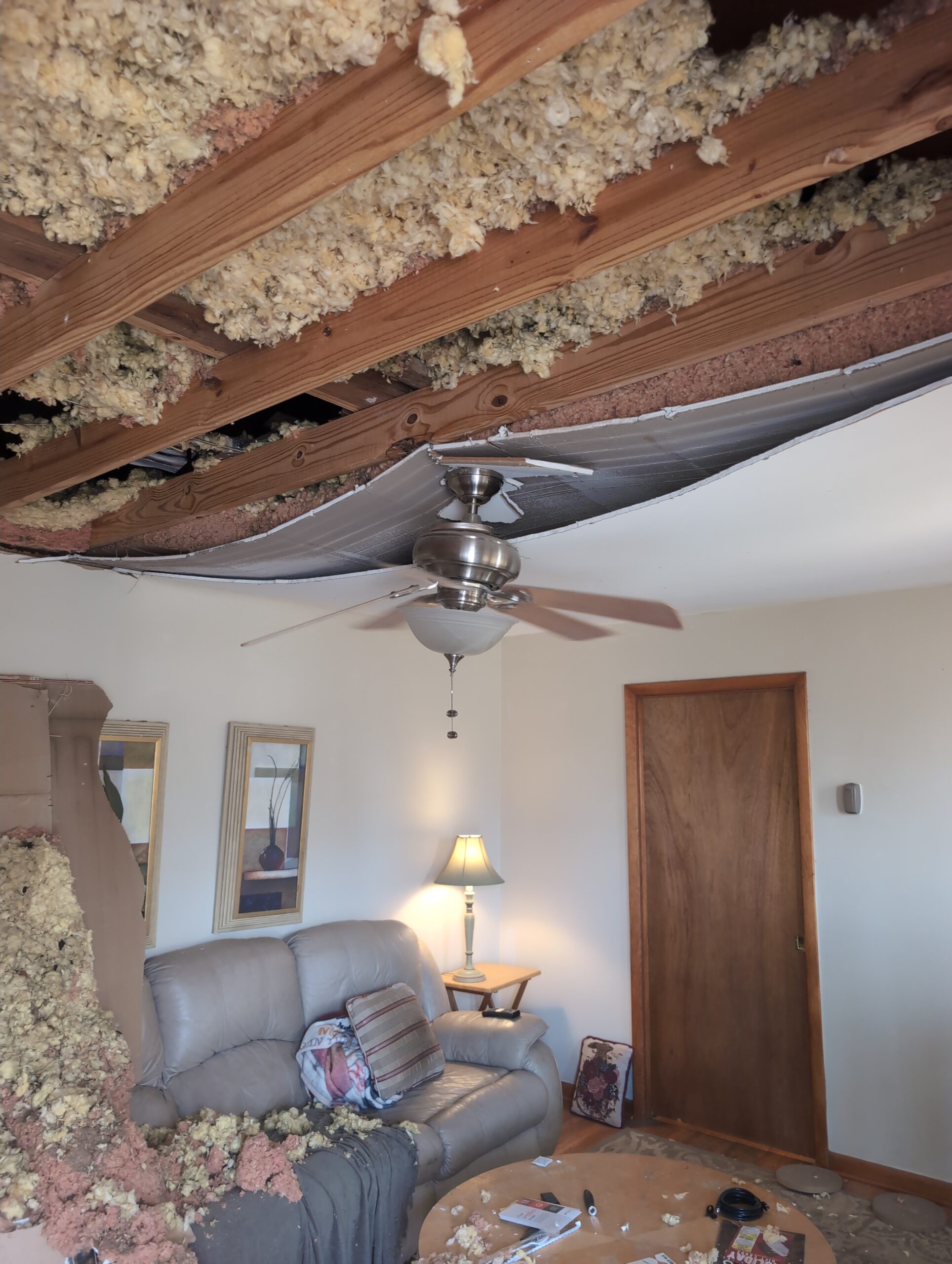 This image shows a ceiling that collapsed and subsequently was replaced by PHI.